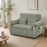 HOMCOM Sofá Cama 2 Plazas Sofá Cama 3 en 1 de Terciopelo 137 cm Respaldo Ajustable Asiento Amplio 2 Cojines Verde(m-10)