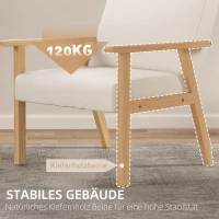HOMCOM Gestoffeerde Stoel met Armleuningen, Eetkamerstoel in Linnenlook, Massief Houten Frame, 64 x 70 x 72 cm, Crème(m-6)