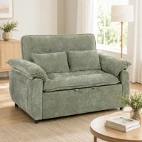 HOMCOM Sofá Cama 2 Plazas Sofá Cama 3 en 1 de Terciopelo 137 cm Respaldo Ajustable Asiento Amplio 2 Cojines Verde(m-2)