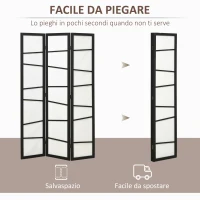 HOMCOM Paravento Separè a 3 Pannelli Pieghevole in Legno, 120x170cm, Nero e Bianco(m-6)