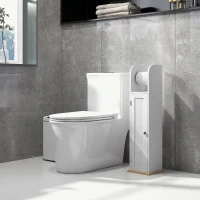 kleankin Mobile Bagno Stretto, Mobiletto Bagno Salvaspazio con Porta Carta Igienica, Ripiani Regolabili, per Lavanderia, Moderno, 20x20x80 cm, Bianco(m-7)