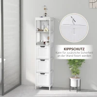 HOMCOM Badkamerkast met 3 Laden en 2 Open Schappen, Smalle Opbergkast voor Kleine Badkamer, Waterafstotend Materiaal, Wit(m-6)