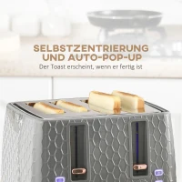 HOMCOM 2-in-1 Keuken Set, Toaster en Waterkoker, meerdere opties, 1,7 L, 4 Toastscheiben tegelijk, Kunststof, Grijs(m-6)