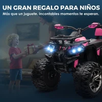 HOMCOM Quad Eléctrico para Niños 12V Quad para Niños de 3–5 Años con 2 Motores Suspensión 3–8 km/h Música Faros LED USB Rosa(m-8)