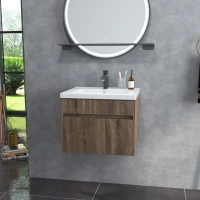 kleankin Mobile Lavabo da 60cm con Cassetto in Legno e Lavandino in Ceramica, Marrone Chiaro(m-10)