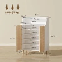 HOMCOM Zapatero Entrada Recibidor con 2 Puertas Estantes Ajustables y Compartimento Abierto 75x35x104 cm Blanco y Natural(m-3)