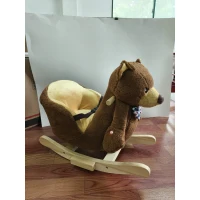 AIYAPLAY Cheval à bascule pour enfants 18 mois+ en forme d'ourson avec musique et structure en bois massif, couleur café(m-4)