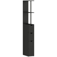 HOMCOM Meuble colonne salle de bain armoire de salle de bain avec tiroirs étagères ouvertes placard 15 x 33 x 136,8 cm noir(m-1)