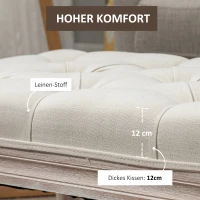 HOMCOM Gestoffeerde zitkruk, gestoffeerde bank, voetenkruk, hout en stofbekleding in linnenlook, 80L x 40B x 43H cm, Crèmewit(m-6)