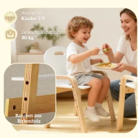 AIYAPLAY houten stoelset voor kinderen, antislip voetpads, 3-15 jaar, in hoogte verstelbaar, Wit(m-6)