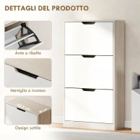 HOMCOM Scarpiera Salvaspazio Slim a 3 Cassetti per 18 Paia di Scarpe 62.5x26x117.5 cm, color Legno e Bianco(m-6)
