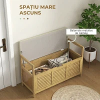 HOMCOM Bancă Pantofar cu Lamele pentru Hol, Design Rabatabil, din Lemn de Bambus, 100x40x60 cm(m-4)