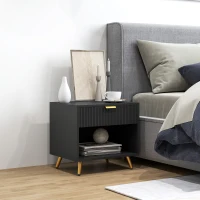 HOMCOM Elegant Bedside Table, with Drawer and Shelf - Black/Gold Tone(m-2)