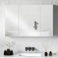 kleankin Armadietto Pensile Bagno con 3 Ante a Specchio e Ripiani Regolabili in Legno 90x13.5x60 cm, Bianco(m-8)