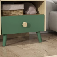 AIYAPLAY Mesita de Noche para Niños de 3 a 10 Años con Cajón y Bordes Redondeados para Dormitorio Roble y Verde(m-10)