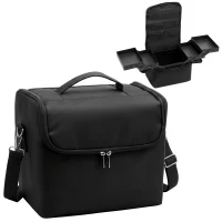 HOMCOM Beauty case de maquillage avec 4 compartiments amovibles, bandoulière et poignée, Noir(m-7)