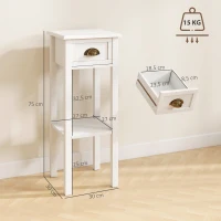 HOMCOM Juego de 2 Mesas Auxiliares Mesitas de Noche con Cajón y Estante de Almacenamiento para Dormitorio 30x30x75 cm Blanco(m-3)
