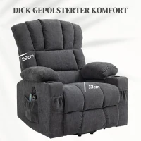 HOMCOM elektrische TV-relaxstoel met sta-op hulp, ligfunctie, verwarmings- en massagefunctie, met afstandsbediening, USB, bekerhouders en zijvak, donkergrijs(m-7)