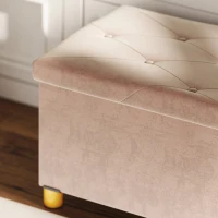HOMCOM Banco de Armazenamento Dobrável Capacidade de 67 L  Estofado em Veludo Carga 120 kg 76x38x38 cm Rosa Claro(m-9)