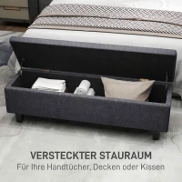 HOMCOM Opbergbank in linnenlook met rubberhouten poten, voor woonkamer, slaapkamer en hal, donkergrijs(m-4)