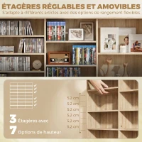 HOMCOM Meuble de rangement 1032 CDs / 594 DVDs, étagère multimédia, 24 compartiments et 18 étagères ajustables, chêne(m-5)