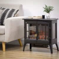 HOMCOM Chimenea Decorativa 1000 W/2000 W con Ventanas LED Llamas y Protección Sobrecalentamiento para 15-20 ㎡ Negro(m-10)