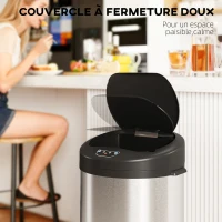 HOMCOM Poubelle de cuisine automatique 55 L en acier inoxydable, couvercle à fermeture en douceur, 32 x 30 x 78,5 cm, argent(m-7)