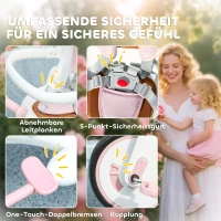 AIYAPLAY Kinderdriewieler, omvormbare baby buggy, 5-in-1 ontwerp, afneembare duwstang, verstelbaar, veiligheidsriem, opbergtas, 1-3 jaar, Roze(m-5)