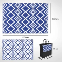 Outsunny Plastic Straw Reversible RV Outdoor Rug with Carry Bag, 182 x 274cm, Blue and White(m-3)