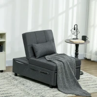 HOMCOM Convertible Chair Bed with Padding Seat, 4-in-1 Multi-Functional Sleeper Sofa Bed, Recliner with Adjustable Backrest, Side Pocket, Wheels and Pillow, for Living Room, Grey(m-10)