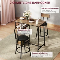 HOMCOM 3-delige eettafelset met bartafel en 2 stoelen, klein keukenset met zijplanken, MDF, metaal, zwart(m-5)