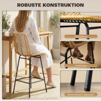 HOMCOM Set van 2 barkrukken in boho-design, PE-rotan, inclusief voetsteun, 42,5 cm x 52 cm x 102 cm, geel+zwart(m-6)