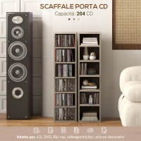 HOMCOM Set di 2 Scaffali Porta CD con Mensole Regolabili per 204 CD, 21x22.5x88.5 cm, Grigio(m-4)