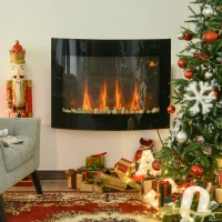 HOMCOM Caminetto Elettrico da Parete con Effetto Fiamma Colorato e Telecomando, Camino Elettrico 1800W con Temperatura Regolabili, Termostato, Timer e Protezione da Surriscaldamento, Nero(m-2)