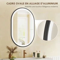 HOMCOM Miroir salle de bain éclairage LED 50x70cm, miroir lumineux salle de bain mural interrupteur tactile, lumière 3 couleurs(m-8)