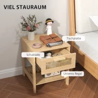 HOMCOM Nachtkastje, Bijzettafel met Lade, MDF, Natuurlijke Look 40 x 40 x 48,4 cm(m-5)