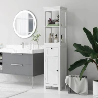 HOMCOM Mueble de Baño con Cajón Puerta Estante Ajustable y 2 Compartimientos Armario de Baño Moderno 40x30x165 cm Blanco(m-10)