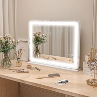 HOMCOM Vanity Mirror with Lights, Large 80x62 cm Lighted Makeup Mirror with 3 Colour, 10X Magnifying, USB Charging Port, Touch Screen, Tabletop or Wall Mounted Design, White(m-10)