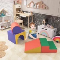 HOMCOM 4-delige Zacht Speelblokkenset voor Klimmen en Glijden, Kunstleer Bekleed, voor Kinderen van 1-3 Jaar, Meerkleurig(m-2)