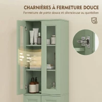 HOMCOM Meuble de Salle de Bain 6 niveaux, Meuble de Rangement avec 4 Portes à Fermeture Douce et Étagères Réglables, Vert(m-6)