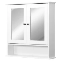 kleankin Armario de Baño con Espejo, Armario de Pared con 2 Puertas, Estante Abierto, Estante Ajustable, Mueble de Baño Colgar para Cocina, Salón, 56x13x58 cm, Blanco(m-12)