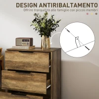 HOMCOM Cassettiera 3 Cassetti Antiribaltamento con Maniglie Nere, in Legno e Metallo, 62x35x82 cm, Marrone scuro(m-5)