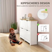 HOMCOM Smalle Schoenenkast met 4 Klapvakken voor 8–16 Paar Schoenen, 105 x 26 x 80 cm, Wit + Natuurlijk hout(m-7)