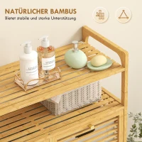 HOMCOM Vrijstaande bamboe waskast met 2 uitneembare wasmanden – badkamer & wasruimte, naturel/cremewit(m-6)