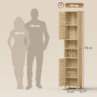 HOMCOM Armario Alto para Baño con Estantes Ajustables Puertas de Lamas Apertura por Presión 34x23x170 cm Natural(m-3)