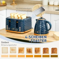 HOMCOM 2-in-1 Toaster- en Waterkoker-Set, 7 Bruiningsniveaus, Ontdooi- en Opwarmfunctie, Blauw(m-5)