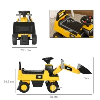 HOMCOM CAT Licensed Kids Construction Ride-On Toddler Digger Excavator Foot-To-Floor Ride-On Toy w/ Manual Shovel, Horn, Hidden Storage, for Ages 1.5-3 Years(m-3)