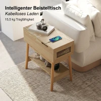 HOMCOM Măsuță de cafea în stil Boho cu raft ascuns și raft deschis, din MDF, 30x60x60,5 cm, culoare lemn(m-8)