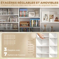 HOMCOM Meuble de rangement 1032 CDs / 594 DVDs, étagère multimédia, 24 compartiments et 18 étagères ajustables, blanc(m-5)