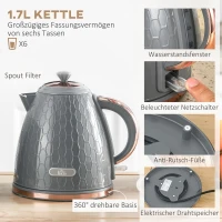 HOMCOM 2-in-1 Keuken Set, Toaster en Waterkoker, meerdere opties, 1,7 L, 4 Toastscheiben tegelijk, Kunststof, Grijs(m-4)